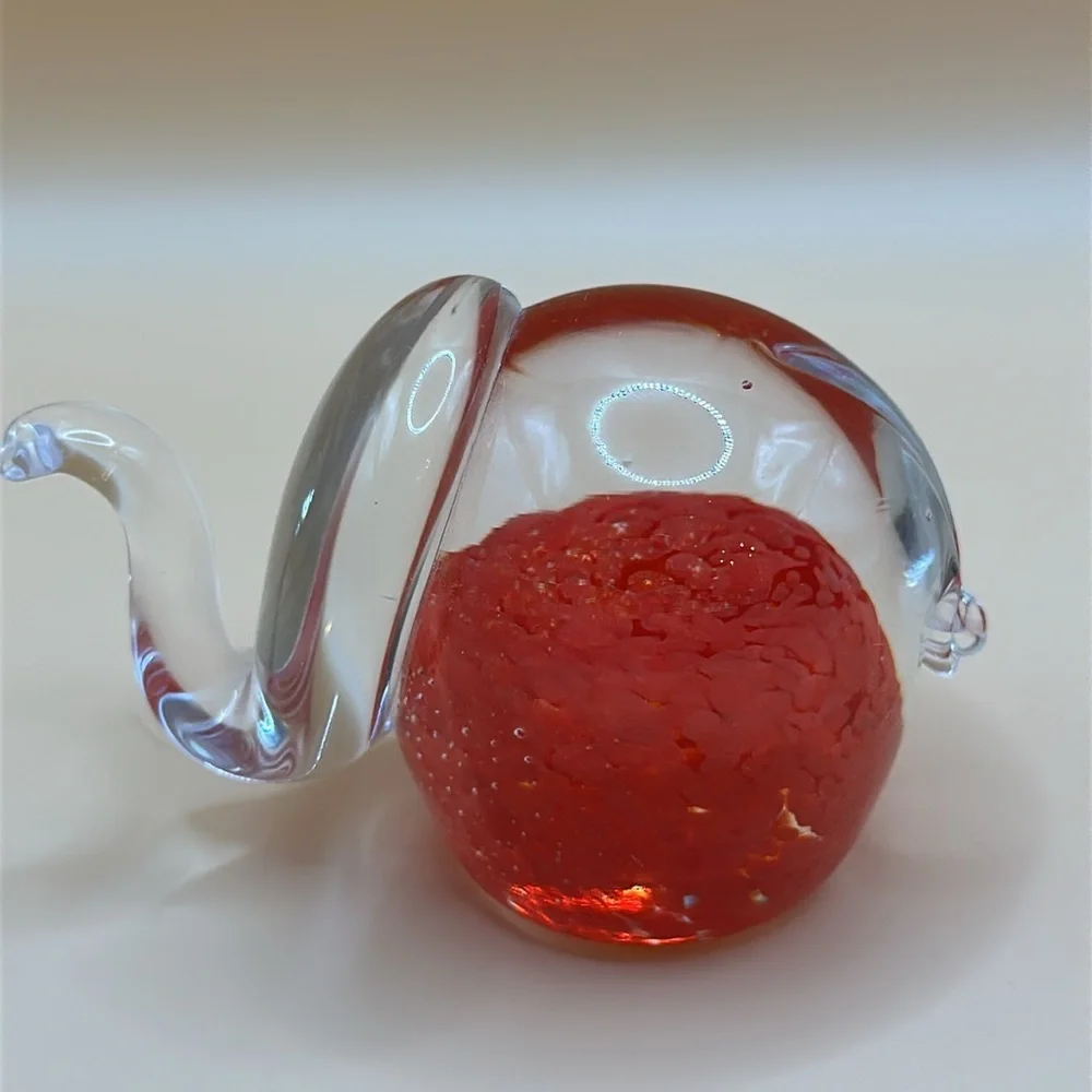 Set of 2 Chech glass figurines happy good luck elephants red.